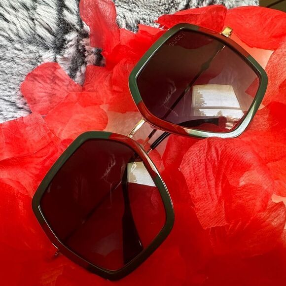 New Fashion Oversized Square Sunglasses For Women Men Vintage BigFrame Green/Red - Picture 4 of 16